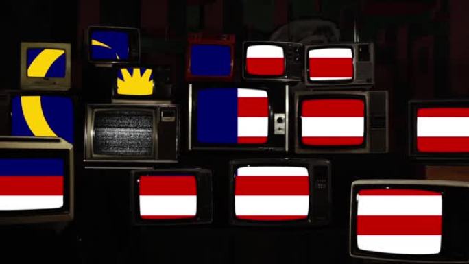 复古电视上的马来西亚国旗。