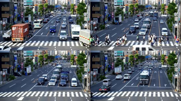 延时交通和日本人-日本东京上野的自行车行人穿越。