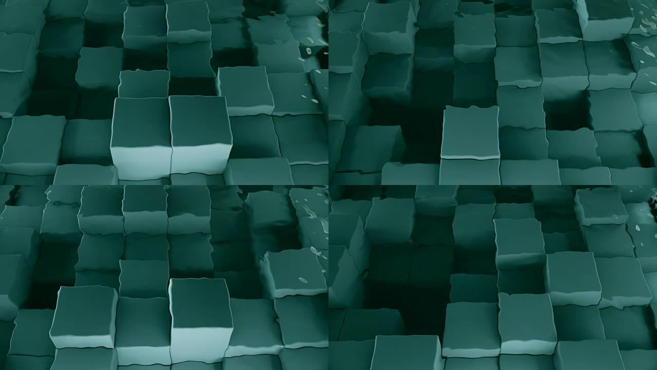 4k抽象立方体在水下移动。独特的设计。