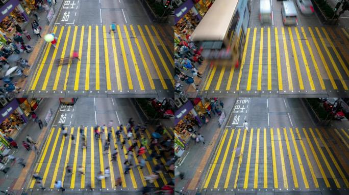 延时: 香港九龙弥敦道旺角法源街市行人横穿人行横道
