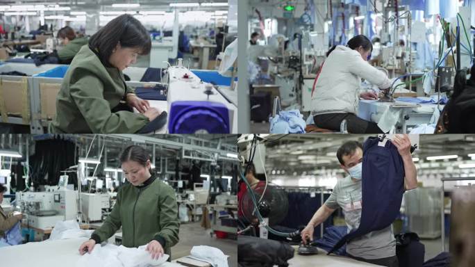 服装厂生产线工人制衣工厂视频