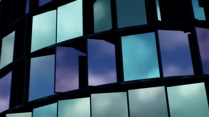 4k抽象架构背景玻璃大楼三维玻璃窗户转动