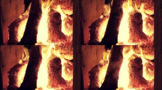 冬天晚上在房子里燃烧壁炉。