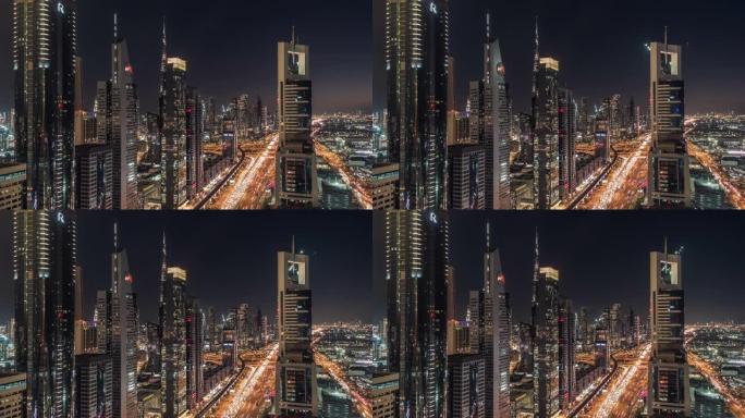 迪拜夜间天际线/阿联酋迪拜