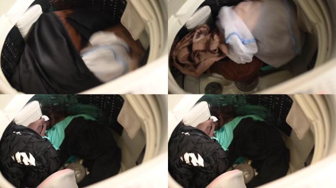 洗衣机的俯视图滚筒顶部装载洗衣机洗涤衣物