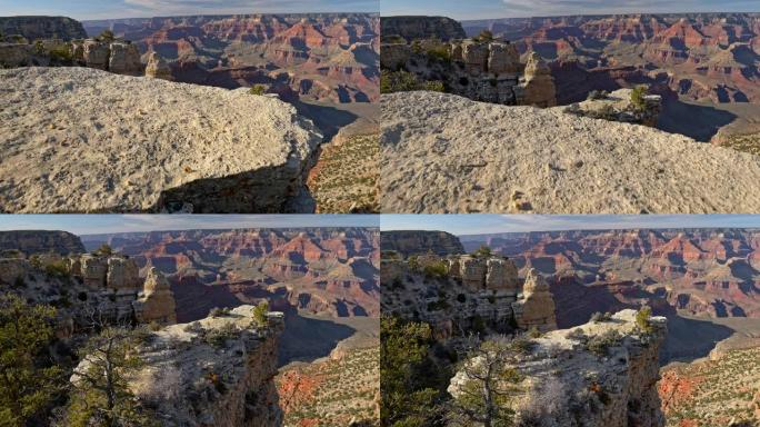 美国大峡谷国家公园。俯瞰峡谷和红色岩石蔓延到地平线。Steadicam镜头，4K