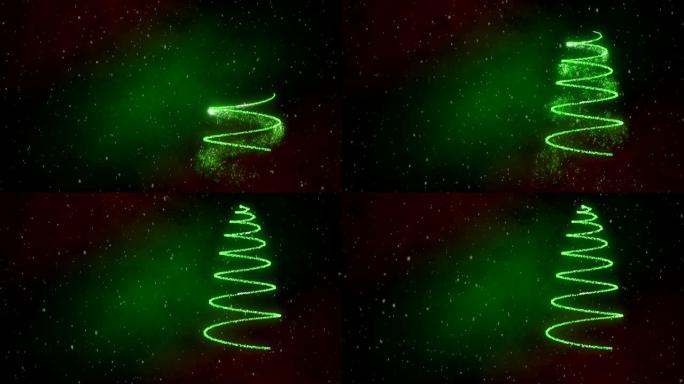 绿色圣诞树粒子光线光效圣诞下雪