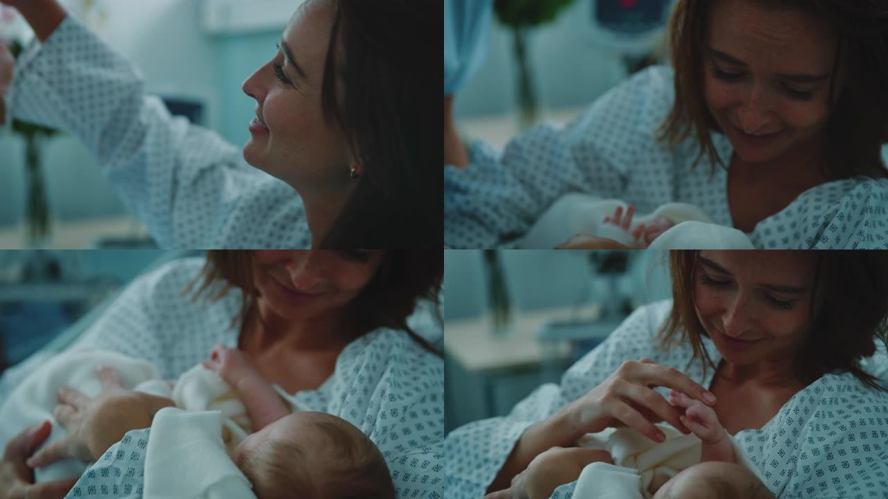 护士在医院为妇女提供新生婴儿