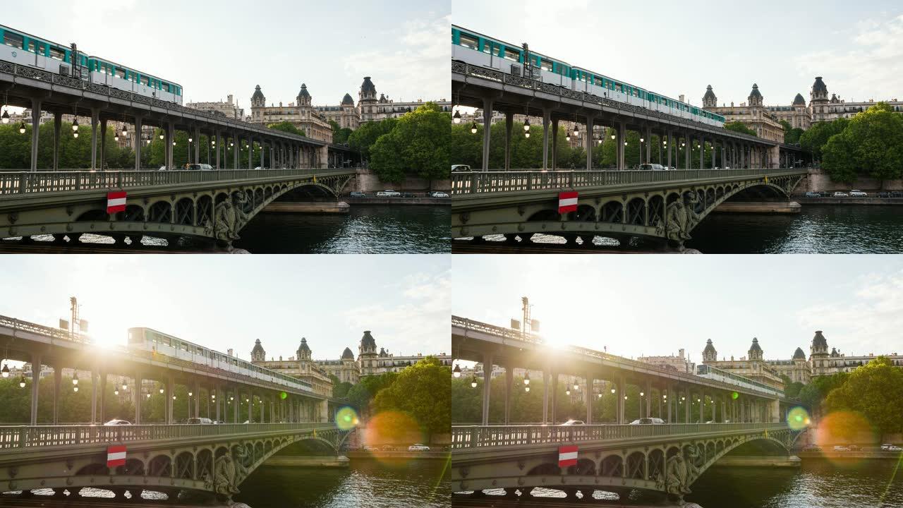 巴黎塞纳河上的Bir-Hakeim桥的交通