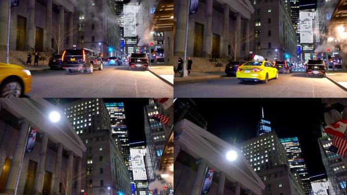 晚上的交通。纽约。市中心