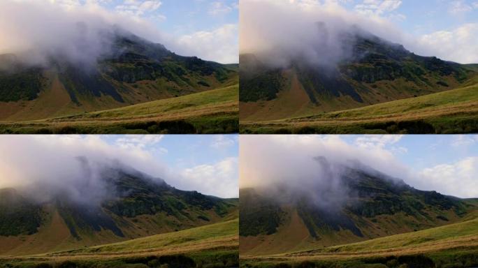 WS风景秀丽的雾气在冰岛崎mountain的山上滚动