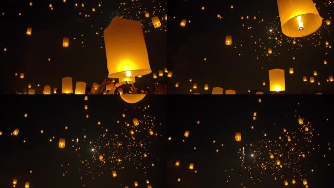 Loi Krathong传统节日的SLO MO天灯。