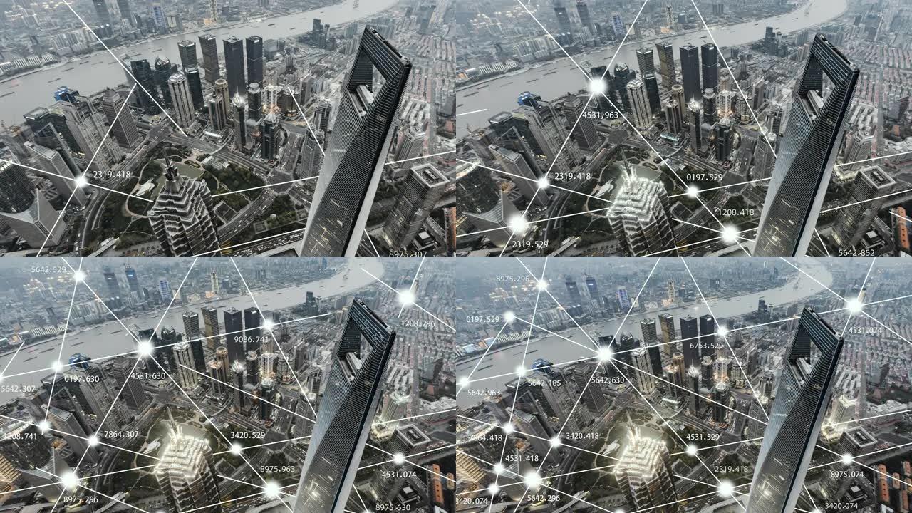 数字城市和城市网络的T/L HA ZO鸟瞰图/中国上海