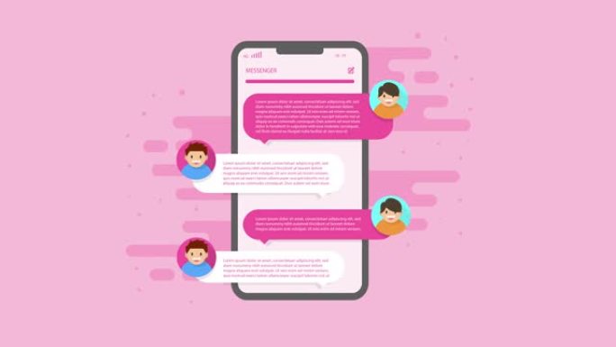 社交对话动画手机app展示粉色背景三维动