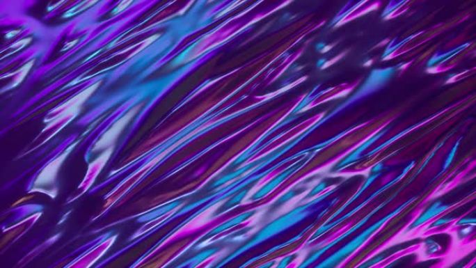 抽象全息油面背景、箔波浪形表面、波浪和波纹、紫外线现代光、霓虹蓝色粉色光谱颜色、3d渲染图形设计、无