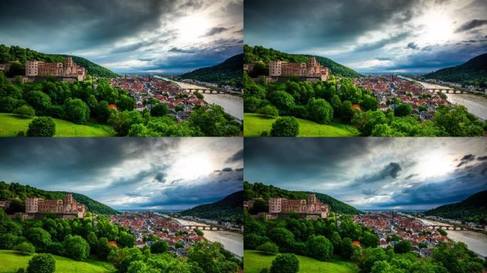 时间流逝: 海德堡城堡和城市景观