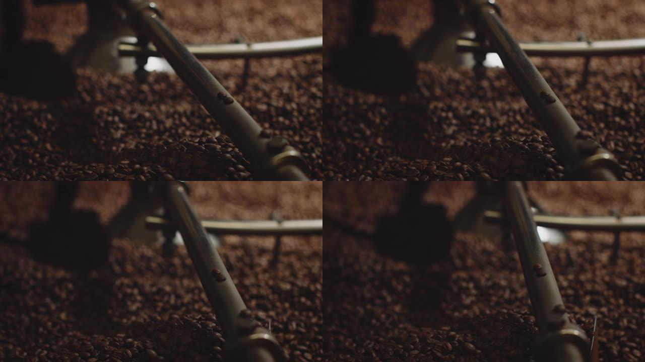 工业设备中咖啡豆的特写