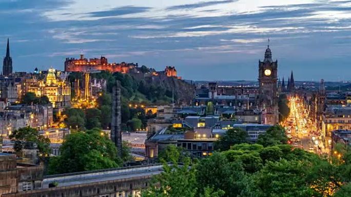 延时: 英国黄昏时的爱丁堡城市景观