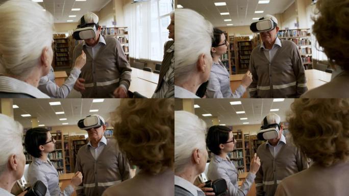 使用VR护目镜的退休男子