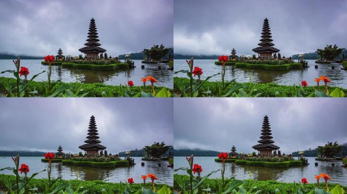 4K.Time lapse Pura Ulun Danu Bratan,印度尼西亚巴厘岛的地标