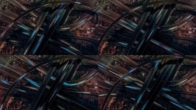 夜间/中国北京立交桥和城市交通的T/L泛无人机视图