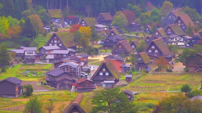 日本岐阜秋季的白川乡村。Shirakawa-go是联合国教科文组织世界遗产和国家地标