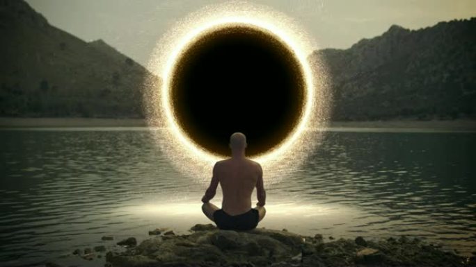 冥想者打开宇宙能量之门