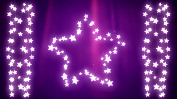 粉红色背景上的发光星星和童话灯串