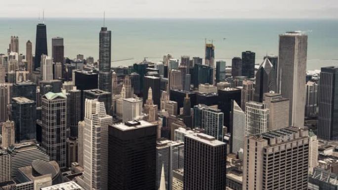 带云的芝加哥天际线的T/L TU HA鸟瞰图/伊利诺伊州芝加哥