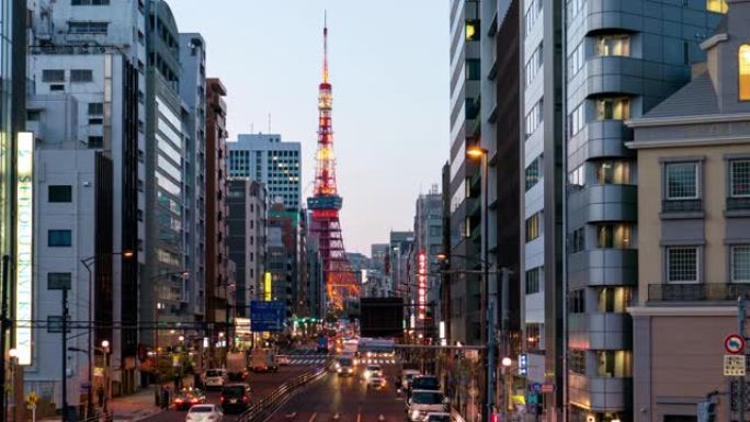 东京黄昏时间白天到晚上的东京Tokyo Tower地标运动