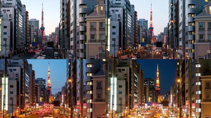 东京黄昏时间白天到晚上的东京Tokyo Tower地标运动