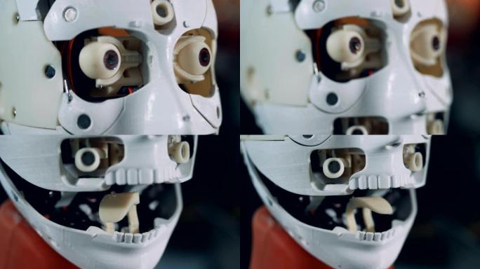 移动机器人面部的部分，特写。