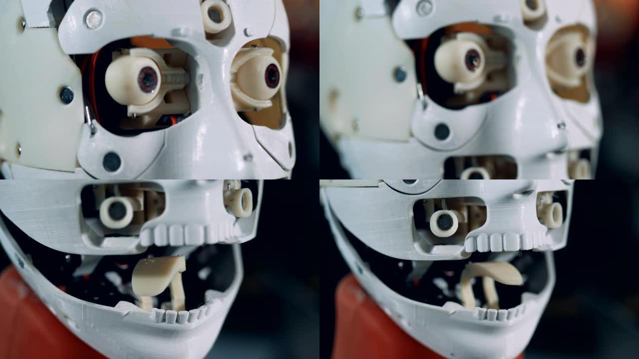移动机器人面部的部分，特写。