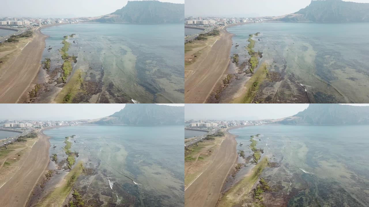 无人机视图中的济州岛海滩视频