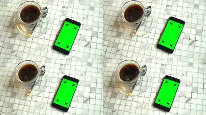 没有人使用Snart手机的高角度视图，绿屏