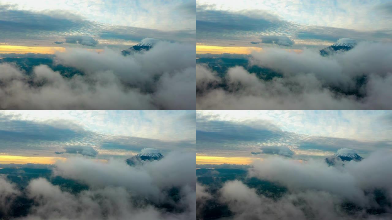空中富士山高视角云层空镜