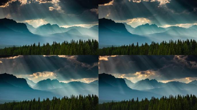 加拿大充满阳光的戏剧性山脉景观-时间流逝