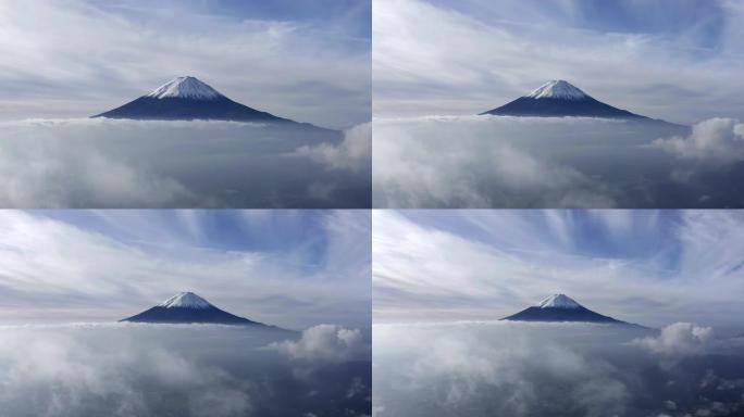 富士山的鸟瞰图早晨有很多云。