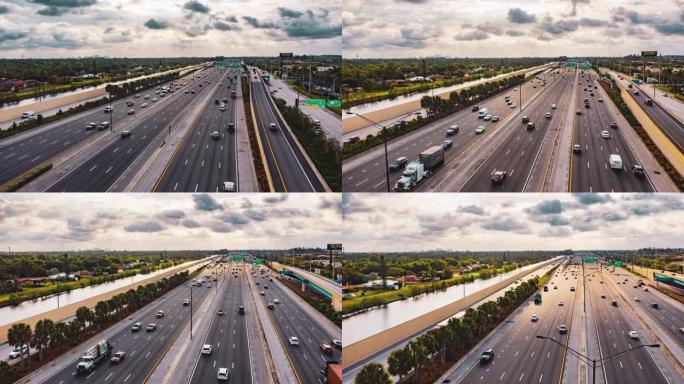 WS延时/超延时汽车沿着美国佛罗里达州迈阿密的阳光高速公路行驶