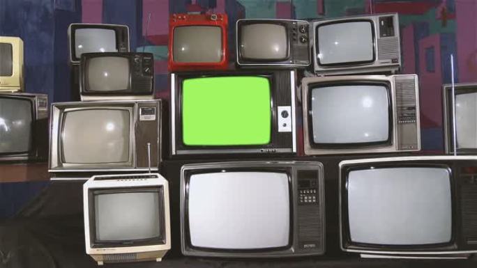 绿屏旧电视。赛博朋克老旧绿幕合成素材