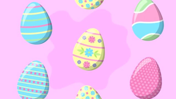 彩绘鸡蛋的复活节快乐动画卡片