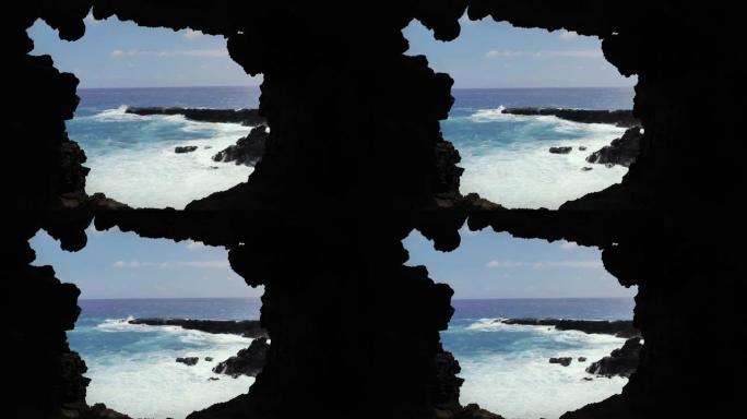 Ana Kakenga洞穴，智利复活节岛拉帕努伊国家公园的两个窗户的洞穴。