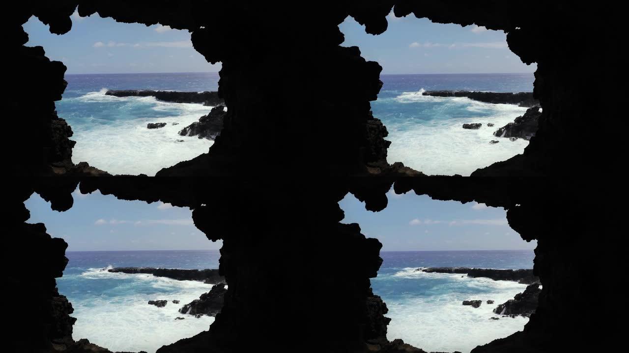 Ana Kakenga洞穴，智利复活节岛拉帕努伊国家公园的两个窗户的洞穴。