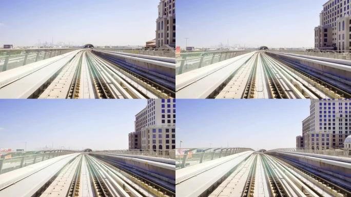 迪拜的地铁第一人称视角车厢车尾飞速行驶