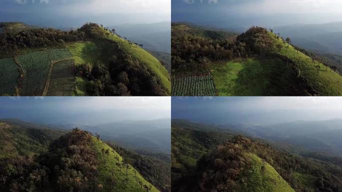 鸟瞰图在山顶与露营在山上