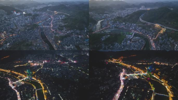 湖南湘西凤凰古城夜景航拍4K