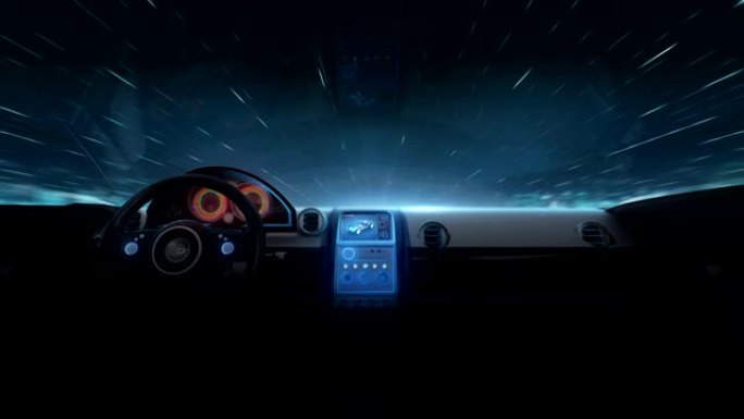 未来混合动力汽车内部展示。未来仪表板。