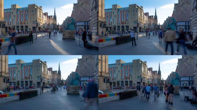 延时: 英国苏格兰爱丁堡老城皇家英里的游客行人拥挤