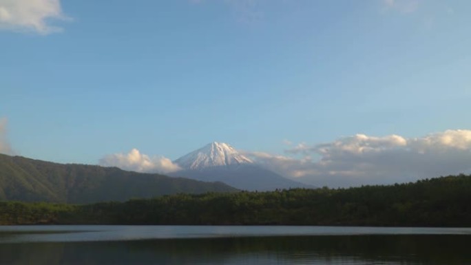 4k向下倾斜: 日本山梨市佐子湖日落时间的藤山。