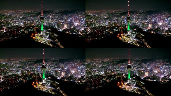 南山首尔塔的鸟瞰图是韩国夜间第一个塔式旅游景点